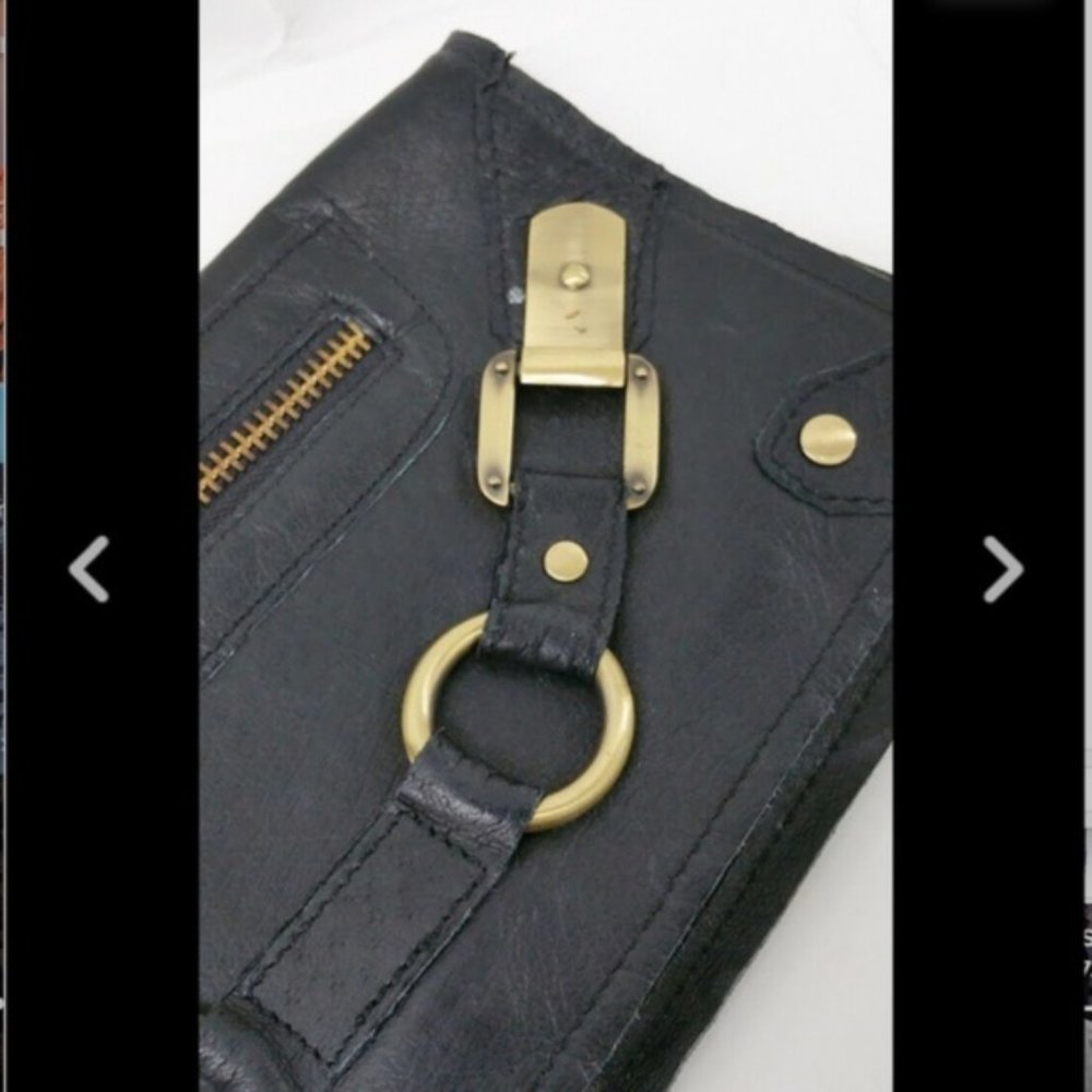 Nine West Black Leather Clutch Wristlet Raw Edge